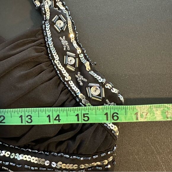 Hailey Logan by Adrianna Papell Black Embellished Gown Criss Cross Back Size 3/4 - Picture 12 of 16